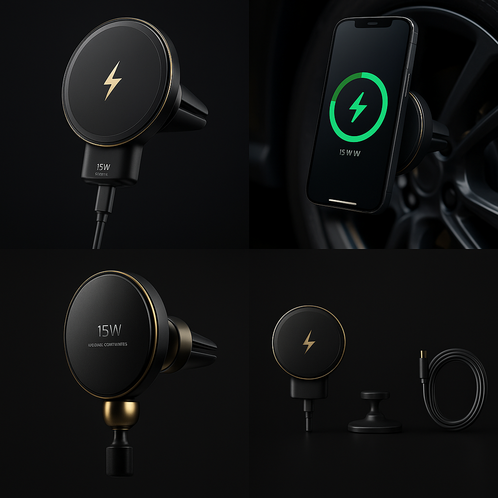Magnetic Wireless Car Phone Mount – 15W Fast Charging (MagSafe Compatible)