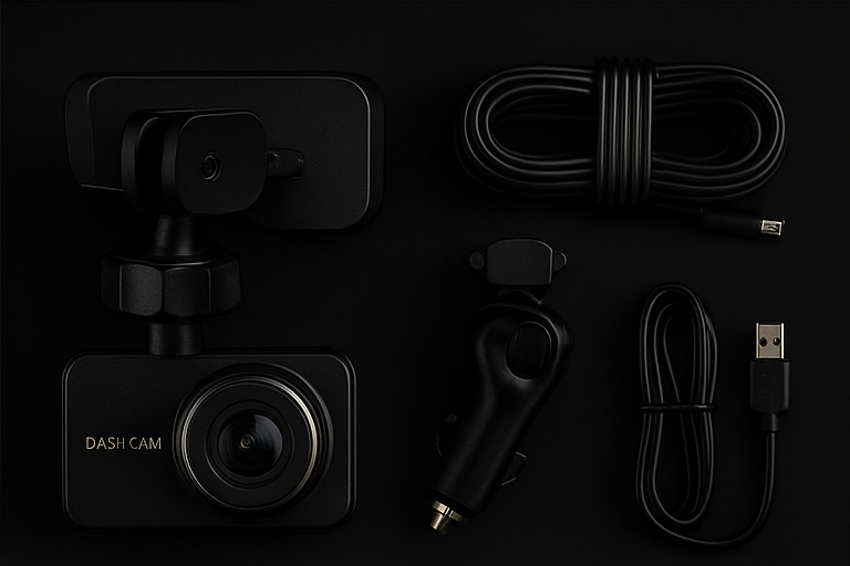 1080p dash cam with night vision and wide angle lens on black background